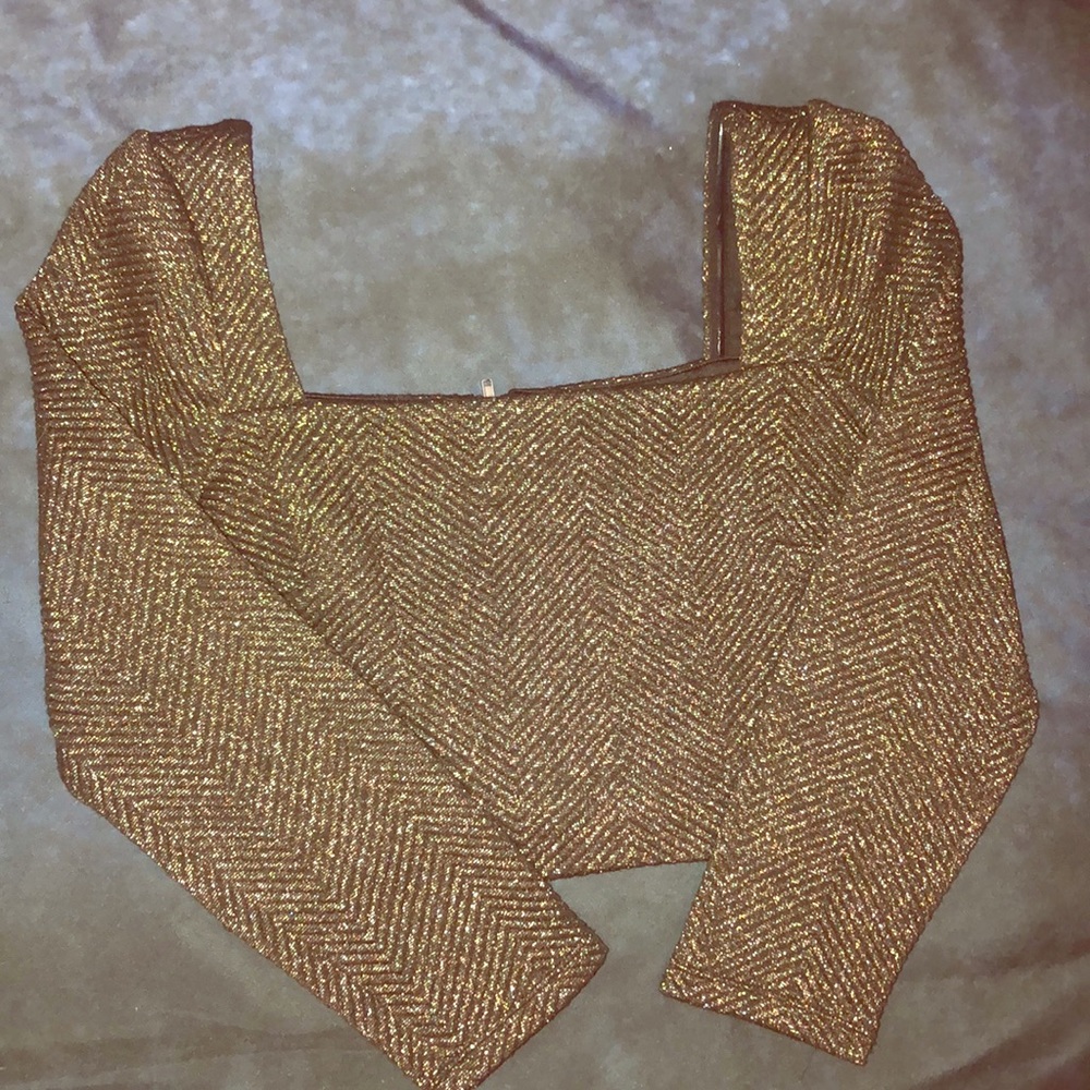 Gold and black zip up crop top